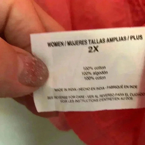 Erika 100% cotton, salmon pink, button down,3/4  sleeve embellished tunic - Picture 8 of 12